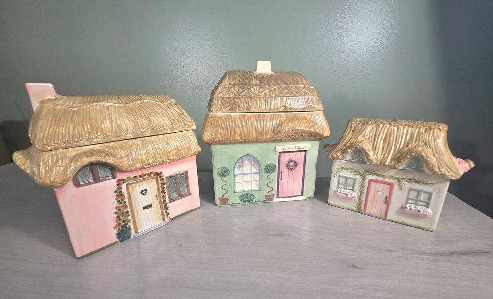 Pfaltzgraff 3 Piece Circle of Kindness Cookie Cottage Jar Houses Set